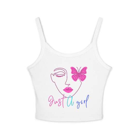 Chic Women's Spaghetti Strap Tank Top, Summer Fashion, Casual Wear, Beach Outfits, Gift for Her, Butterfly Graphic T-Shirt, Just A Girl